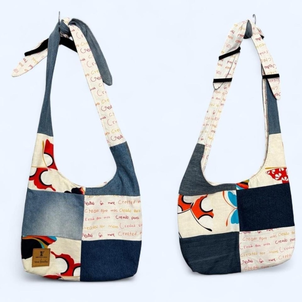 Vera Bradley New Hope Girls Patchwork Denim Hobo Shoulder Bag Art Deco‎ Cottage